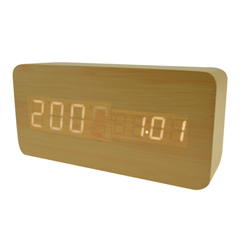 Rectangular Wooden Clock with Temperature and Time