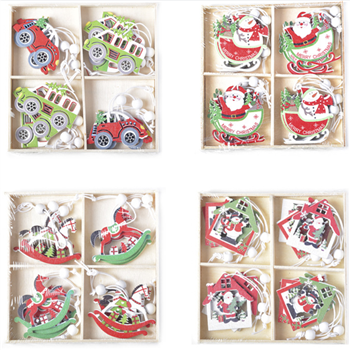 Wooden Car House Hanging Christmas Tree Ornament Decorations 